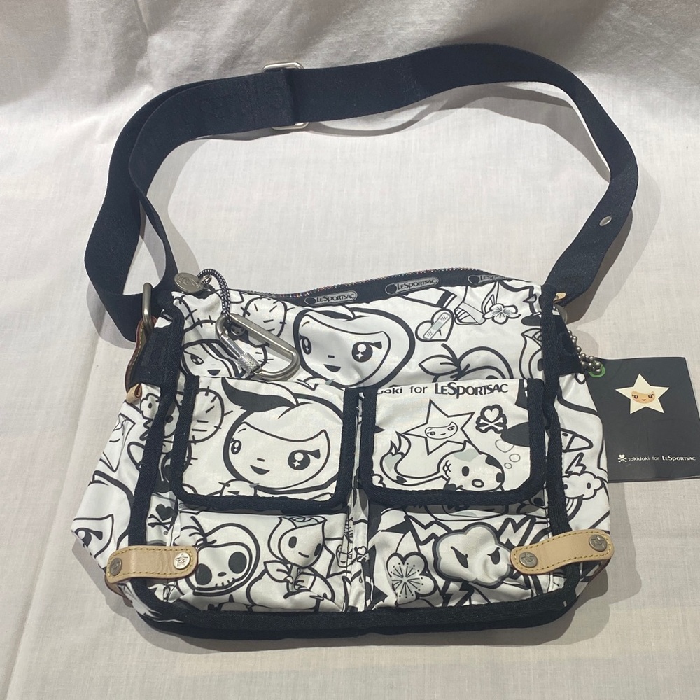 LeSportsac White and Black Graphic Tokidoki Tutti Crossbody Bag
